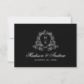 Elegante Black Floral Wappen Monogram Wedding RSVP Karte (Rückseite)
