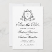Elegante Black Floral Wappen Monogram Wedding Save The Date (Vorderseite)
