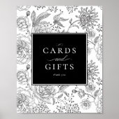 Elegante Black Floral Wedding Cards Schild (Vorne)