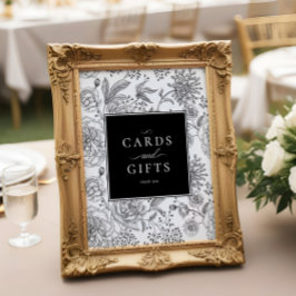 Elegante Black Floral Wedding Cards Schild