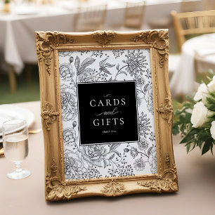 Elegante Black Floral Wedding Cards Schild