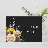 Elegante Black Floral Wedding Dankeskarte (Stehend Vorderseite)