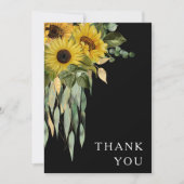 Elegante Black Floral Wedding Dankeskarte (Vorderseite)