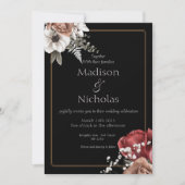 Elegante Black Floral Wedding Einladung (Vorderseite)