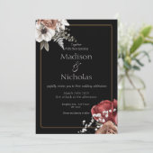 Elegante Black Floral Wedding Einladung (Stehend Vorderseite)