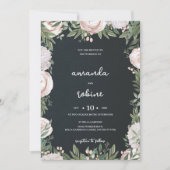 Elegante Black Floral Wedding Einladung (Vorderseite)