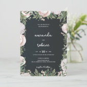 Elegante Black Floral Wedding Einladung (Stehend Vorderseite)