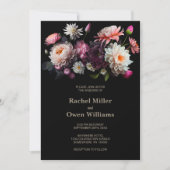 Elegante Black Floral Wedding Einladung (Vorderseite)