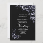 Elegante Black Floral Wedding Einladung (Vorderseite)