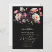 Elegante Black Floral Wedding Einladung (Vorderseite)