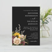 Elegante Black Floral Wedding Einladung (Stehend Vorderseite)
