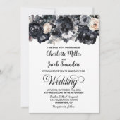 Elegante Black Floral Wedding Einladung (Vorderseite)