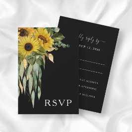 Elegante Black Floral Wedding RSVP Karte