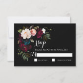 Elegante Black Floral Wedding RSVP Response Card (Vorderseite)