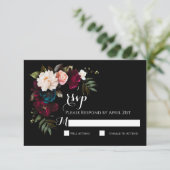 Elegante Black Floral Wedding RSVP Response Card Karte (Stehend Vorderseite)