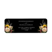 Elegante Black Floral Wedding Rücksendeadresse (Vorne)