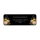 Elegante Black Floral Wedding Rücksendeadresse (Vorne)