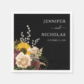 Elegante Black Floral Wedding Serviette (Vorderseite)