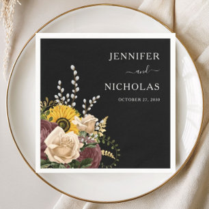 Elegante Black Floral Wedding Serviette