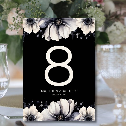 Elegante Black Floral Wedding Tischnummer