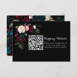 Elegante Black Floral Wedding Website QR Code Begleitkarte