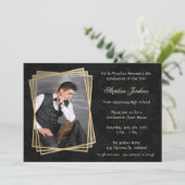 Elegante Black Foto Graduation Party Einladung (Stehend Vorderseite)
