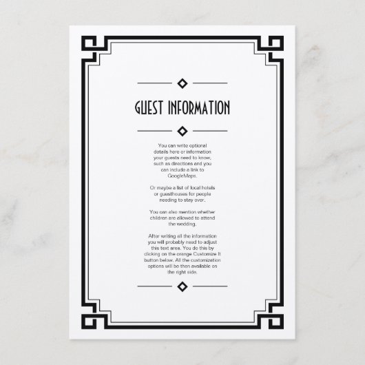 Elegante Black Frame Art Deco Einsteckkarte für Ho Begleitkarte (Vorderseite)