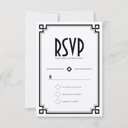 Elegante Black Frame Art Deco Wedding RSVP Karte (Vorderseite)