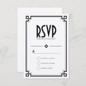Elegante Black Frame Art Deco Wedding RSVP Karte (Vorne/Hinten)