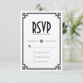 Elegante Black Frame Art Deco Wedding RSVP Karte (Stehend Vorderseite)