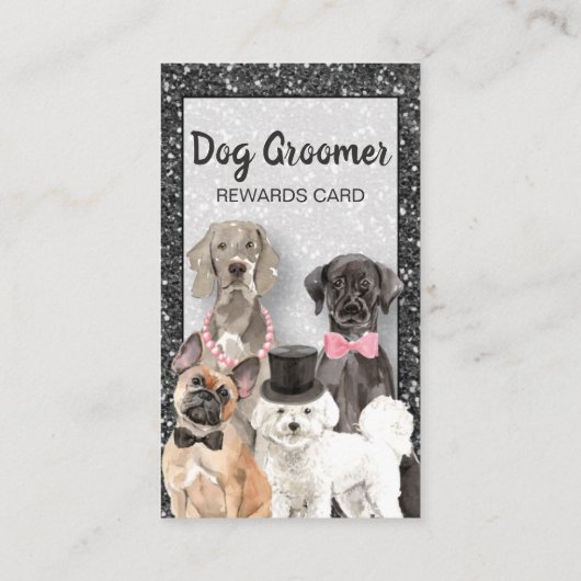 Elegante Black Glitzer Dog Grooming Loyalty Card Visitenkarte (Rückseite)