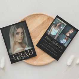 Elegante Black Gold 4 Foto Graduation Party Einladung