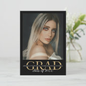 Elegante Black Gold 4 Foto Graduation Party Einladung (Stehend Vorderseite)