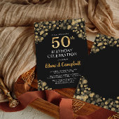 Elegante Black & Gold 50. Geburtstagseinladung Einladung