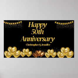 Elegante Black&gold 50-jährige Party-Plakate Poster