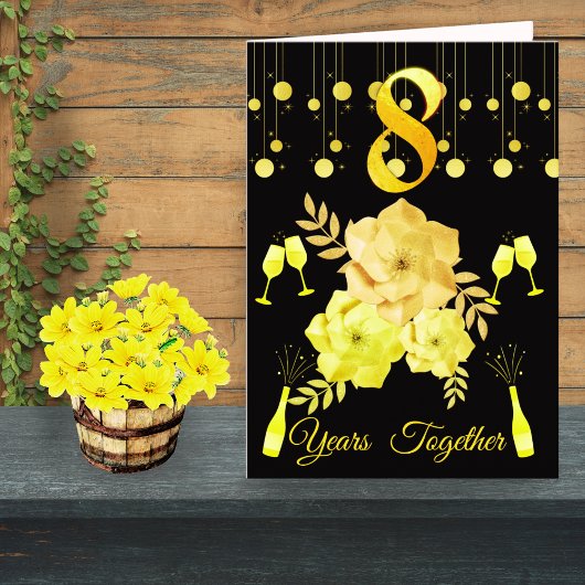 Elegante Black & Gold 8. Wedding Anniversary Card Karte