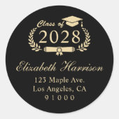 Elegante Black Gold Abschluss Rücksendeadresse Runder Aufkleber (Vorderseite)