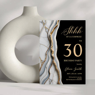Elegante Black & Gold-Achat-Geburtstagsfeier Einladung