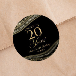 Elegante Black Gold Agate 20. Geburtstagsparty Runder Aufkleber