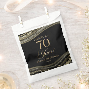 Elegante Black Gold Agate 70. Geburtstagsparty Geschenktütchen