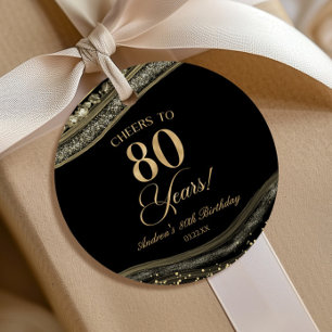 Elegante Black Gold Agate 80. Geburtstagsparty Geschenkanhänger