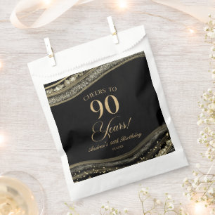 Elegante Black Gold Agate 90. Geburtstagsparty Geschenktütchen
