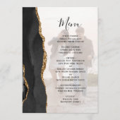 Elegante Black Gold Agate Foto Overlay Hochzeit Menükarte (Vorderseite)