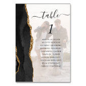 Elegante Black Gold Agate Foto Overlay Hochzeit Tischnummer (Rückseite)