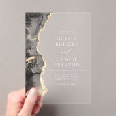 Elegante Black Gold Agate Hochzeit Eleganter Chic Acryleinladungen (Insitu (Handheld))