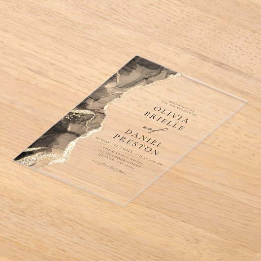 Elegante Black Gold Agate Hochzeit Eleganter Chic Acryleinladungen (Ablage )