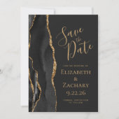 Elegante Black Gold Agate Save the Date Karte (Vorderseite)