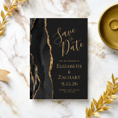Elegante Black Gold Agate Save the Date Karte
