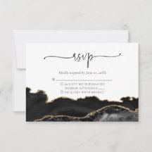 Elegante Black Gold Agate Wedding RSVP Card