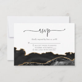 Elegante Black Gold Agate Wedding RSVP Card